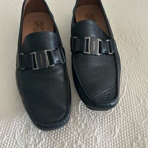 Salvatore Ferragamo Black Leather Loafers with Buckle